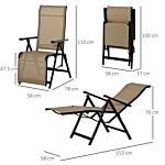 Outsunny Set Of 2 Outdoor Sun Lounger Adjustable Folding Steel Chaise Reclining Lounge Chairs With 10 Back And Leg Positions, Beige