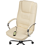 Massage Office Chair Beige Faux Leather Heating Function 4 Modes 360 Degree Swivel Desk Chair For Home Office Beliani