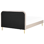 Bed Beige Velvet Upholstery Eu Super King Size Golden Legs Headboard Slatted Frame 6 Ft Minimalist Design Beliani