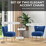 Homcom Set Of 2 Accent Chairs, Upholstered Living Room Chairs With Gold Tone Steel Legs, Wingback Armless Chairs, Dark Blue