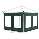 Outsunny Gazebo Side Panels, 2 Pack Sides Replacement, For 3x3(m) Or 3x6m Pop Up Gazebo, With Doors And Windows, Green