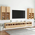 Vidaxl 7 Piece Tv Wall Cabinet Set With Led Lights Sonoma Oak