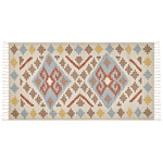 Kilim Area Rug Multicolour Cotton 80 X 150 Cm Low Pile Geometric Pattern With Tassels Rectangular Traditional Beliani