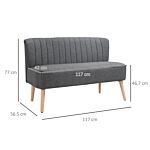 Homcom Modern Double Seat Sofa Loveseat Couch 2 Seater Compact Sofa Padded Linen Wood Leg Grey