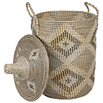 Basket Natural Seagrass With Handles Lid Handwoven Home Accessory Decor Storage Decorative Pattern Boho Style Beliani