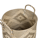 Basket Natural Seagrass With Handles Lid Handwoven Home Accessory Decor Storage Decorative Pattern Boho Style Beliani