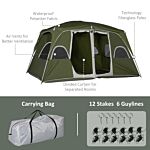 Outsunny Camping Tent, Family Tent 4-8 Person 2 Room, With Large Mesh Windows, Easy Set Up For Backpacking Hiking Outdoor, Green