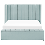 Eu King Size Panel Bed Mint Green Velvet 5ft5 Slatted Base High Headrest With Storage Bench Beliani