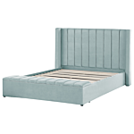 Eu King Size Panel Bed Mint Green Velvet 5ft5 Slatted Base High Headrest With Storage Bench Beliani