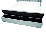 Eu King Size Panel Bed Mint Green Velvet 5ft5 Slatted Base High Headrest With Storage Bench Beliani