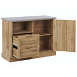 Sideboard Light Wood Finish 100 X 40 X 79 Cm 1 Door Cabinet With 2 Drawers Beliani