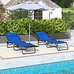 Outsunny 2 Pcs Folding Sun Lounger Beach Chaise Chair Garden Cot Camping Recliner With 4 Position Adjustable Blue