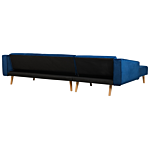 Corner Sofa Bed With 3 Pillows Blue Velvet Upholstery Light Wood Legs Reclining Right Hand Chaise Longue 4 Seater Beliani