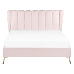 Bed Frame Pink Velvet Upholstery Golden Metal Legs Eu Double Size 4ft6 With Usb Port Headboard Modern Glam Bedroom Beliani