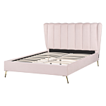 Bed Frame Pink Velvet Upholstery Golden Metal Legs Eu Double Size 4ft6 With Usb Port Headboard Modern Glam Bedroom Beliani