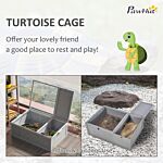 Pawhut 94 Cm Wooden Tortoise House Turtle Habitat Small Reptile Cage Enclosure With Two Room Grey