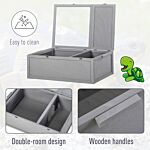 Pawhut 94 Cm Wooden Tortoise House Turtle Habitat Small Reptile Cage Enclosure With Two Room Grey