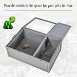 Pawhut 94 Cm Wooden Tortoise House Turtle Habitat Small Reptile Cage Enclosure With Two Room Grey