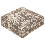 Floor Cushion Beige And Brown Cotton 50 X 50 X 20 Cm Abstract Pattern Square Fabric Seating Pouffe Beliani