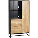 Homcom Kitchen Cupboard, Freestanding Storage Cabinet With Soft Close Door, Microwave Stand With Adjustable Shelves And Drawers Natural And Black