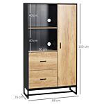 Homcom Kitchen Cupboard, Freestanding Storage Cabinet With Soft Close Door, Microwave Stand With Adjustable Shelves And Drawers Natural And Black