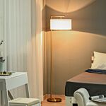 Homcom Floor Lamp, Modern Standing Light With Linen Lampshade, Round Base For Living Room, Bedroom, Dining Room, Gold And White