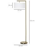 Homcom Floor Lamp, Modern Standing Light With Linen Lampshade, Round Base For Living Room, Bedroom, Dining Room, Gold And White