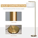 Homcom Floor Lamp, Modern Standing Light With Linen Lampshade, Round Base For Living Room, Bedroom, Dining Room, Gold And White