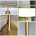 Homcom Floor Lamp, Modern Standing Light With Linen Lampshade, Round Base For Living Room, Bedroom, Dining Room, Gold And White