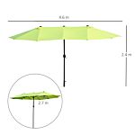 Outsunny 4.6m Garden Parasol Double-sided Sun Umbrella Patio Market Shelter Canopy Shade Outdoor Grass Green - No Base