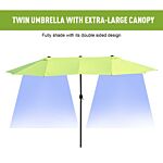 Outsunny 4.6m Garden Parasol Double-sided Sun Umbrella Patio Market Shelter Canopy Shade Outdoor Grass Green - No Base