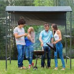 Outsunny 2.2 X 1.4m Bbq Shelter, Outdoor Grill Gazebo Canopy With Shelves, Hanging Hooks & Metal Frame, For Garden Patio Backyard, Grey