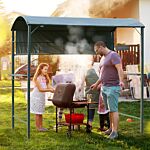 Outsunny 2.2 X 1.4m Bbq Shelter, Outdoor Grill Gazebo Canopy With Shelves, Hanging Hooks & Metal Frame, For Garden Patio Backyard, Grey