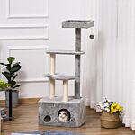 Pawhut Cat Tree Kitten Tower 4-level Activity Centre Pet Furniture With Sisal Scratching Post Condo Plush Perches Hanging Ball Toys Grey