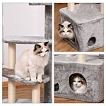 Pawhut Cat Tree Kitten Tower 4-level Activity Centre Pet Furniture With Sisal Scratching Post Condo Plush Perches Hanging Ball Toys Grey