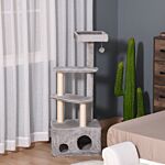 Pawhut Cat Tree Kitten Tower 4-level Activity Centre Pet Furniture With Sisal Scratching Post Condo Plush Perches Hanging Ball Toys Grey