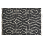 Rug Off-white Black Cotton Wool 140 X 200 Cm Geometric Pattern Runes Tribal Tassels Oriental Beliani