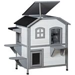 Pawhut 2-story Indoor Or Outdoor Cat House W/ Escape Door, Cat Shelter, White