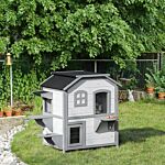 Pawhut 2-story Indoor Or Outdoor Cat House W/ Escape Door, Cat Shelter, White