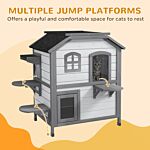 Pawhut 2-story Indoor Or Outdoor Cat House W/ Escape Door, Cat Shelter, White