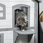 Pawhut 2-story Indoor Or Outdoor Cat House W/ Escape Door, Cat Shelter, White