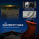 Outsunny Outdoor Pe Rattan Fire Pits For Garden, 50,000 Btu Propane Fire Pit Table With Glass Wind Guard, Mixed Grey