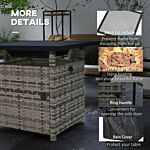 Outsunny Outdoor Pe Rattan Fire Pits For Garden, 50,000 Btu Propane Fire Pit Table With Glass Wind Guard, Mixed Grey