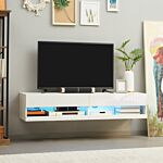 Homcom Wall Mounted Tv Unit Cabinet For Tvs Up To 65" With Led Lights, 150 X 40 X 30cm, High Gloss White