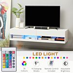 Homcom Wall Mounted Tv Unit Cabinet For Tvs Up To 65" With Led Lights, 150 X 40 X 30cm, High Gloss White