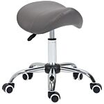 Homcom Cosmetic Stool 360° Rotate Height Adjustable Salon Massage Spa Chair Hydraulic Rolling Faux Leather Saddle Stool, Grey