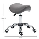 Homcom Cosmetic Stool 360° Rotate Height Adjustable Salon Massage Spa Chair Hydraulic Rolling Faux Leather Saddle Stool, Grey