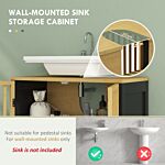 Homcom Under Sink Bathroom Cabinet, Bamboo Sink Storage Cabinet, Bathroom Vanity Unit With 2 Slat Doors, Adjustable Shelf And U-shape Slot For Pipe Fit, Natural