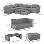 Outsunny 8-seater Pe Rattan Garden Corner Sofa Set Outdoor Wicker Conservatory Furniture Coffee Table Footstool, Grey