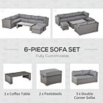 Outsunny 8-seater Pe Rattan Garden Corner Sofa Set Outdoor Wicker Conservatory Furniture Coffee Table Footstool, Grey